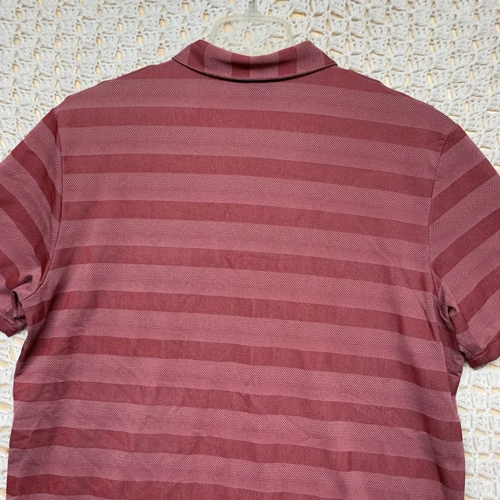 Adidas‎ Shirt Mens XL Pink Legacy Burgundy Striped golf polo shirt Short Sleeve